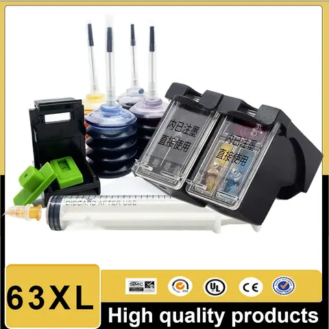 Per hp 63xl HP63 Cartuccia d'inchiostro nero e a colori F6U64A per hp DeskJet 3630 3632 Officejet 4652 4655 Stampanti a getto d'inchiostro