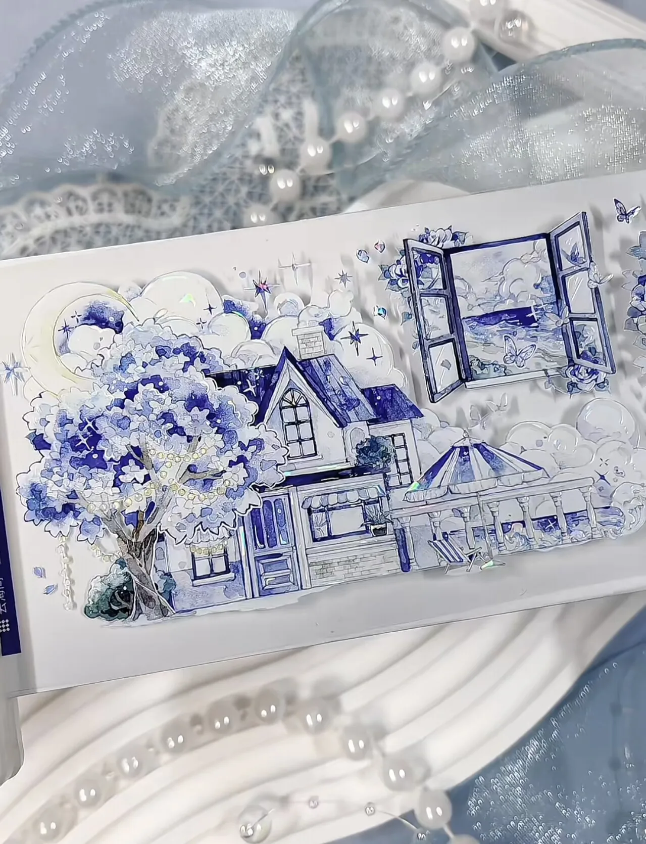 

Декоративная лента Washi Pet Tape, 1 образец-наклейка [Cloud Sea · Blues Narrative] Hedgehog Home Journal Club Collage Mobile Phone Back Card Blu