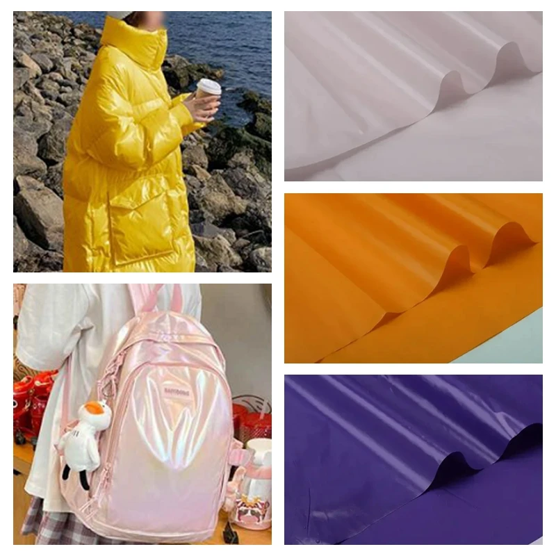 20D Perlmutt-PU-Nylonstoff, wasserdicht, Meterware für Kleidung, Daunenjacken, DIY-Nähen, Textilgewebe, glatt, glänzend, dünn, weich
