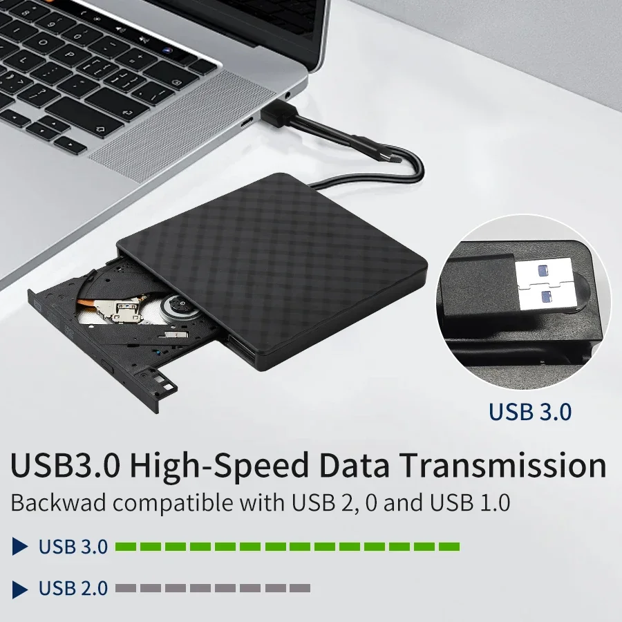 محرك أقراص DVD خارجي USB 3.0 محمول نحيف محرك الأقراص الضوئية قارئ مشغل نوع صينية محمول لأجهزة الكمبيوتر المحمول والكمبيوتر الشخصي