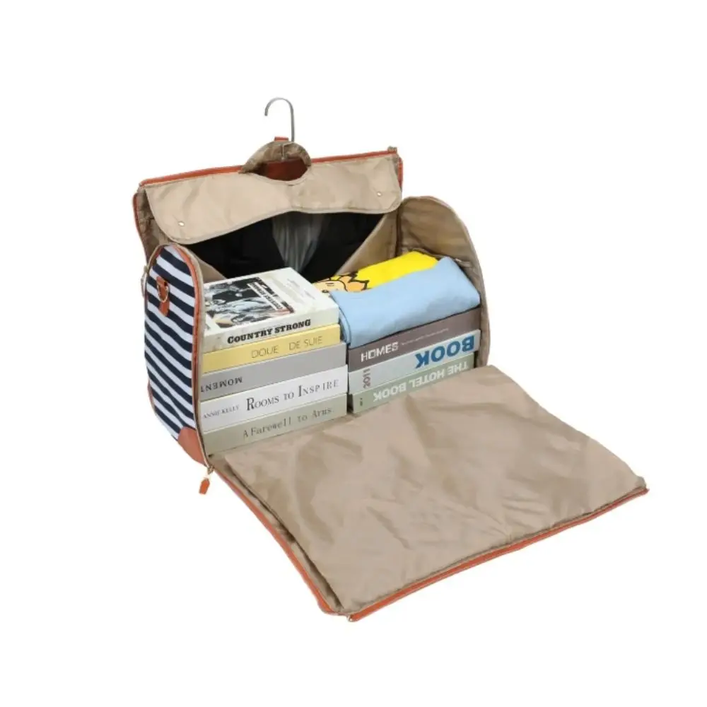 

Striped Large Capacity Travel Bag Foldable Expandable Folding Suit Bag Convertible PU Material Garment Bag Gym Fitness