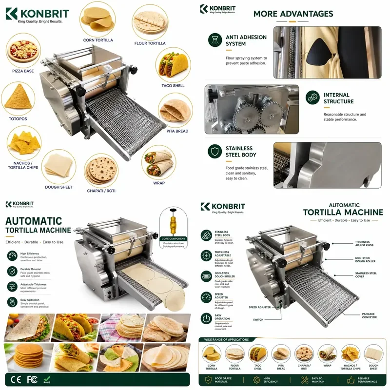 Commercial Industrial Tortilla Machine for Customized Mold Adjustable Thickness 50cm Pancake Maker Automatic Motor Food Grade