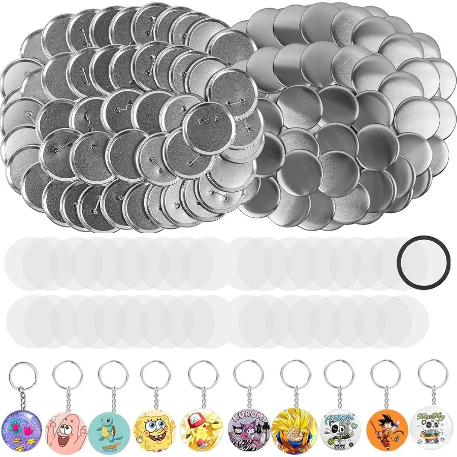 

Принадлежности для изготовления пуговиц, 100 комплектов, 58 мм, 2,25 дюйма, набор для изготовления булавок для изготовления пуговиц, наборы значков из металлических пуговиц с металлическим корпусом