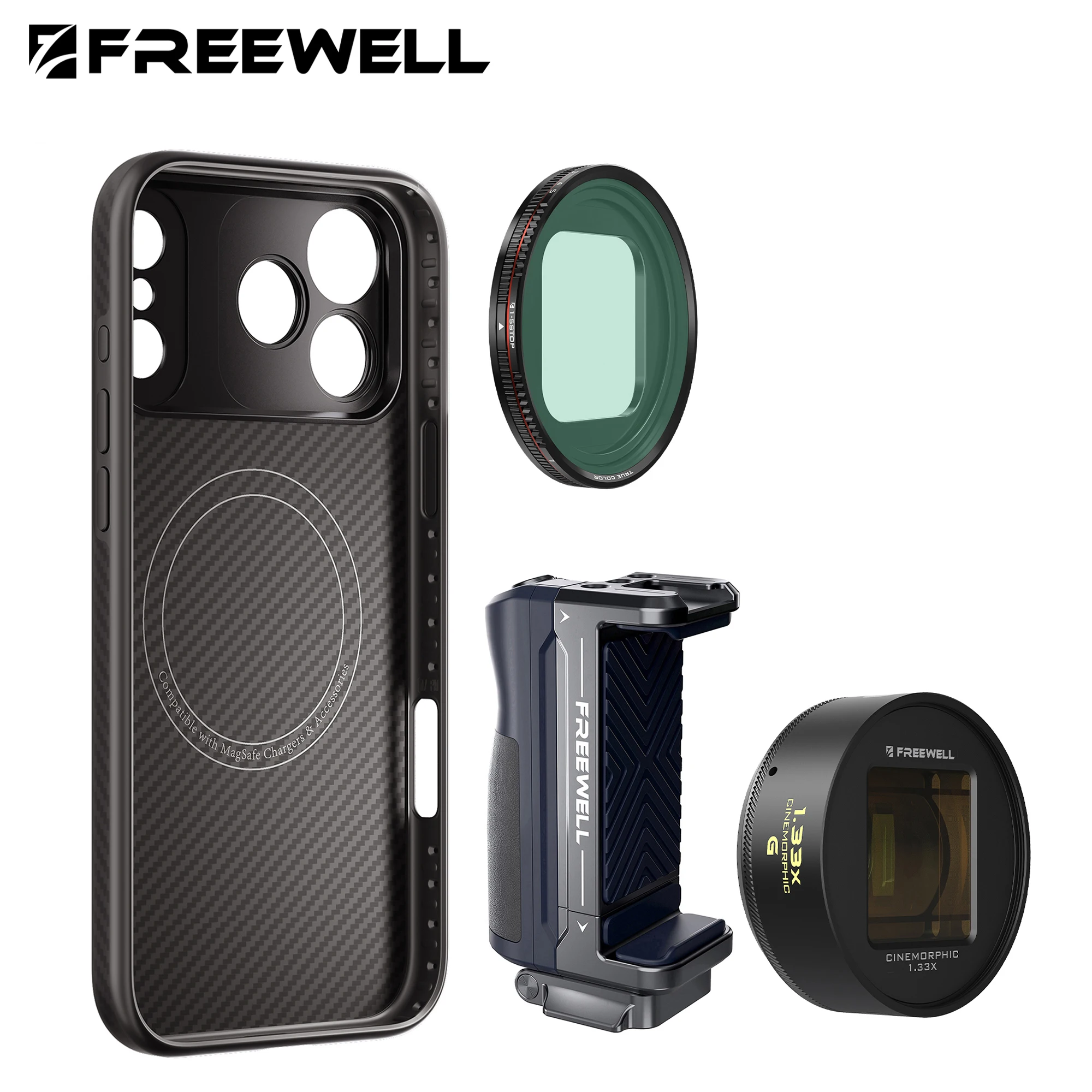 مجموعة التصوير الفوتوغرافي المحمولة Freewell Pro 1.33x عدسة بلون ذهبي ومرشح VND 1-5 ND متوافق مع iPhone 16/15/14/13 Pro & Pro Max