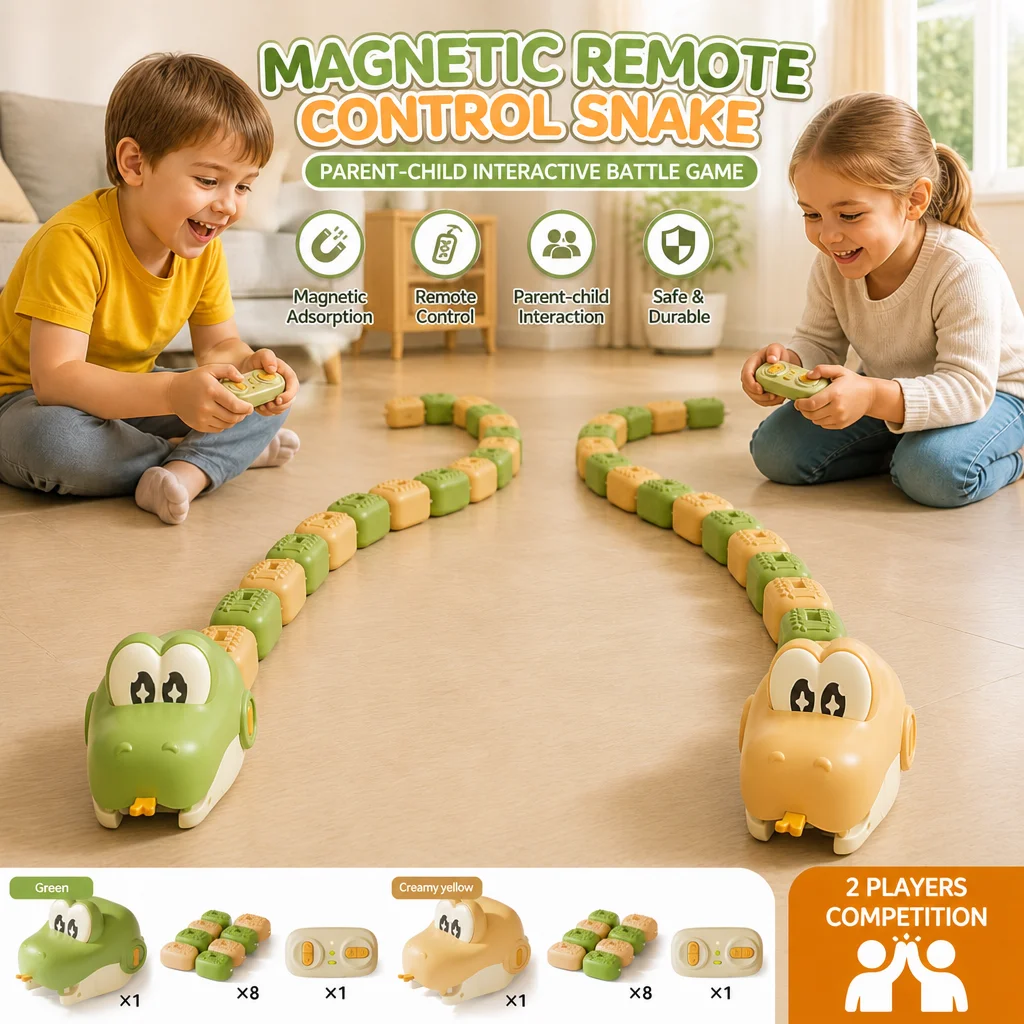 Remote Control Magnetic Electric Snake Toy 2-Player Battle Interactive Parent-Child Game Creative Gift for Kids with Energy Bean