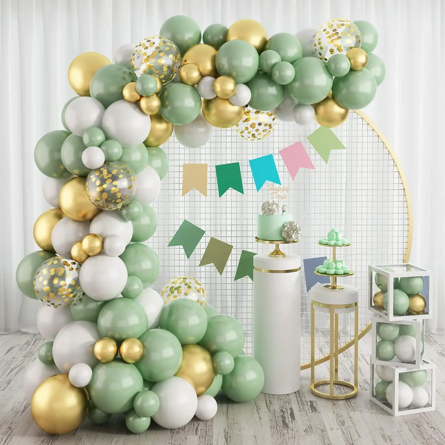 108-teiliges Latex-Ballon-Set in Salbeigrün und Weiß, geeignet für Geburtstagsfeiern, Hochzeiten, Valentinstag-Party-Dekoration