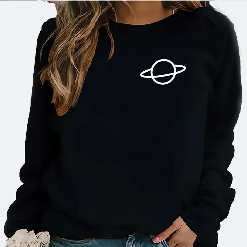 Best-selling best-selling loose-fitting casual printed planet round-neck long-sleeved women's hoodie