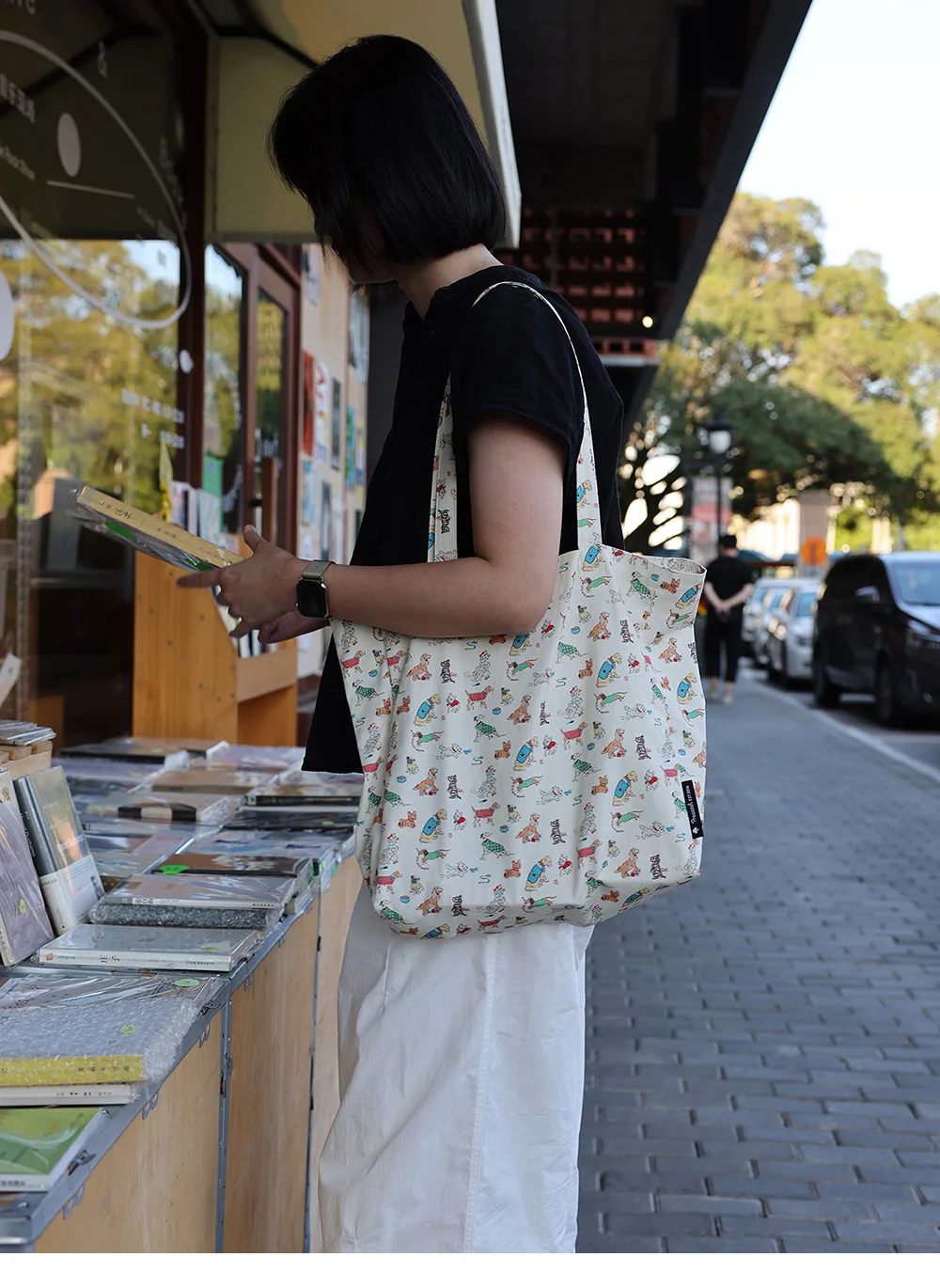 Damen-Einzelschultertasche mit Cartoon-Tiermuster, lässig, niedlich, Kawaii, adrette Damen-Einkaufstasche – Detail 3