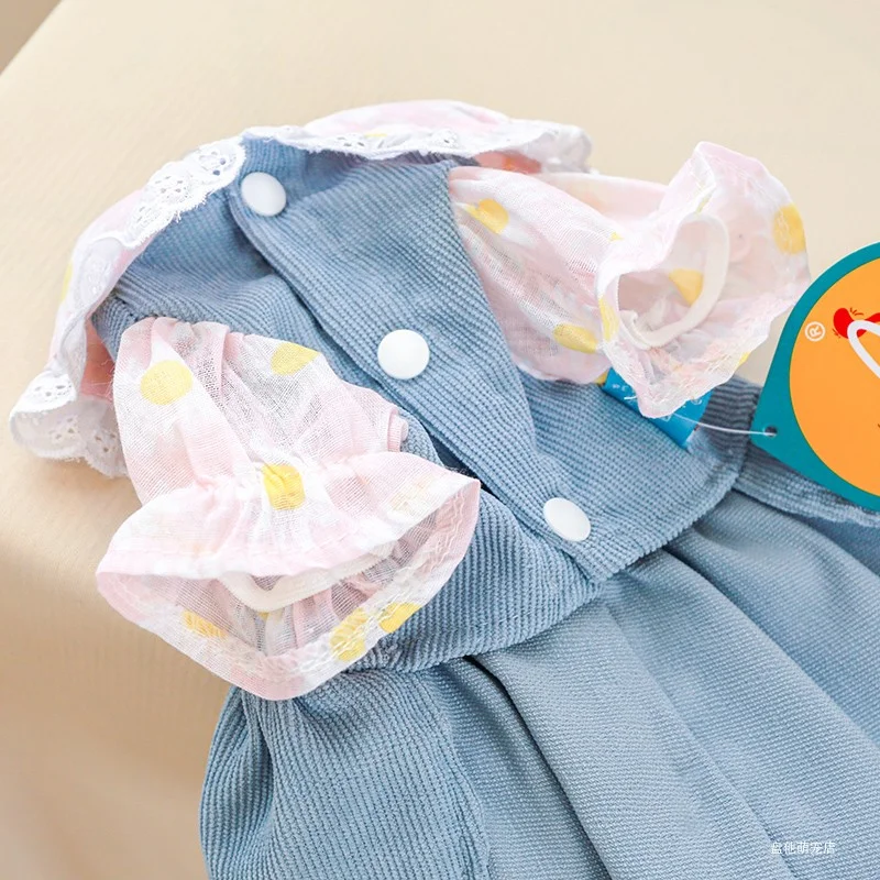 1PC Pet Apparel Dog Slim Fit Spring/Summer Lightweight and Breathable Pink Flower Button Princess Dress For Small Medium Dogs