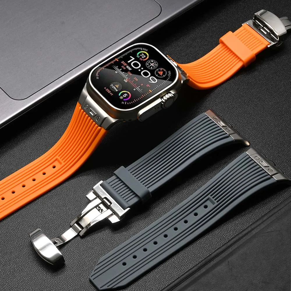 Nieuwe Rubberen Band Voor Apple Watch Ultra 2 1 49Mm 45Mm 44Mm 42Mm Zachte Siliconen Band Voor Iwatch Serie 9 8 7 6 5 4 Se 3 Accessoires