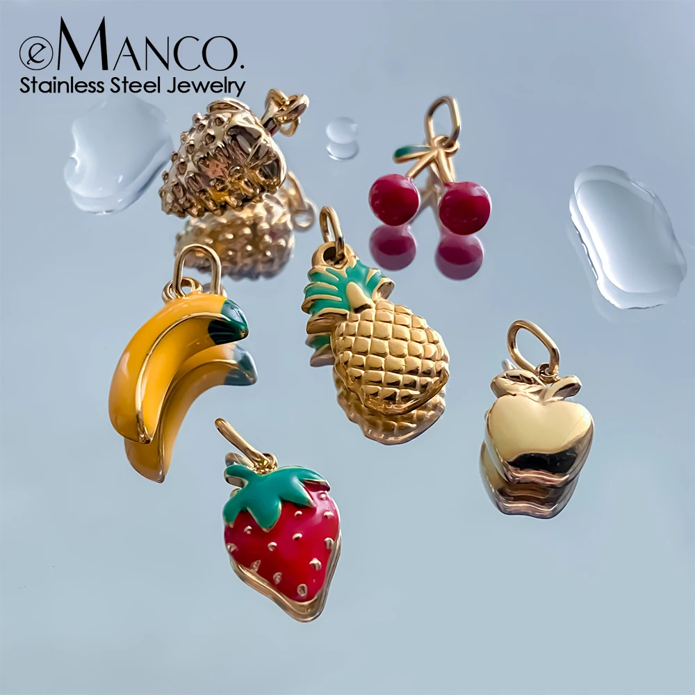 EMANCO Stainless Steel Charms Collection Fashion Style Enamel Fruit Elements Banana, Apple, Grape DIY Necklace Bracelet Making