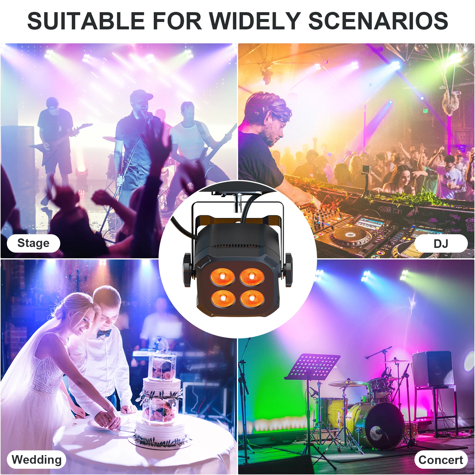 4PCS/SET LED Par Lights RGBWYP+CYAN Stage Effect Lighting Projector DJ Party Lights for Disco KTV Wedding Holiday Bar Club