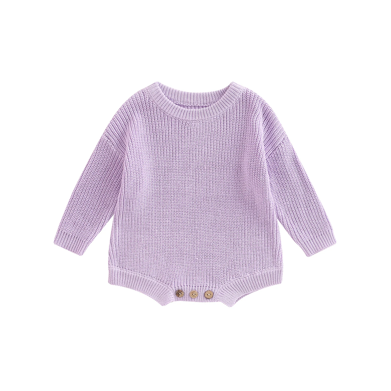 

BeQeuewll Newborn Baby Solid Color Sweater Knitting Ribbed Surface Round Neck Long Sleeve Solid Color Crotch Button Bodysuit