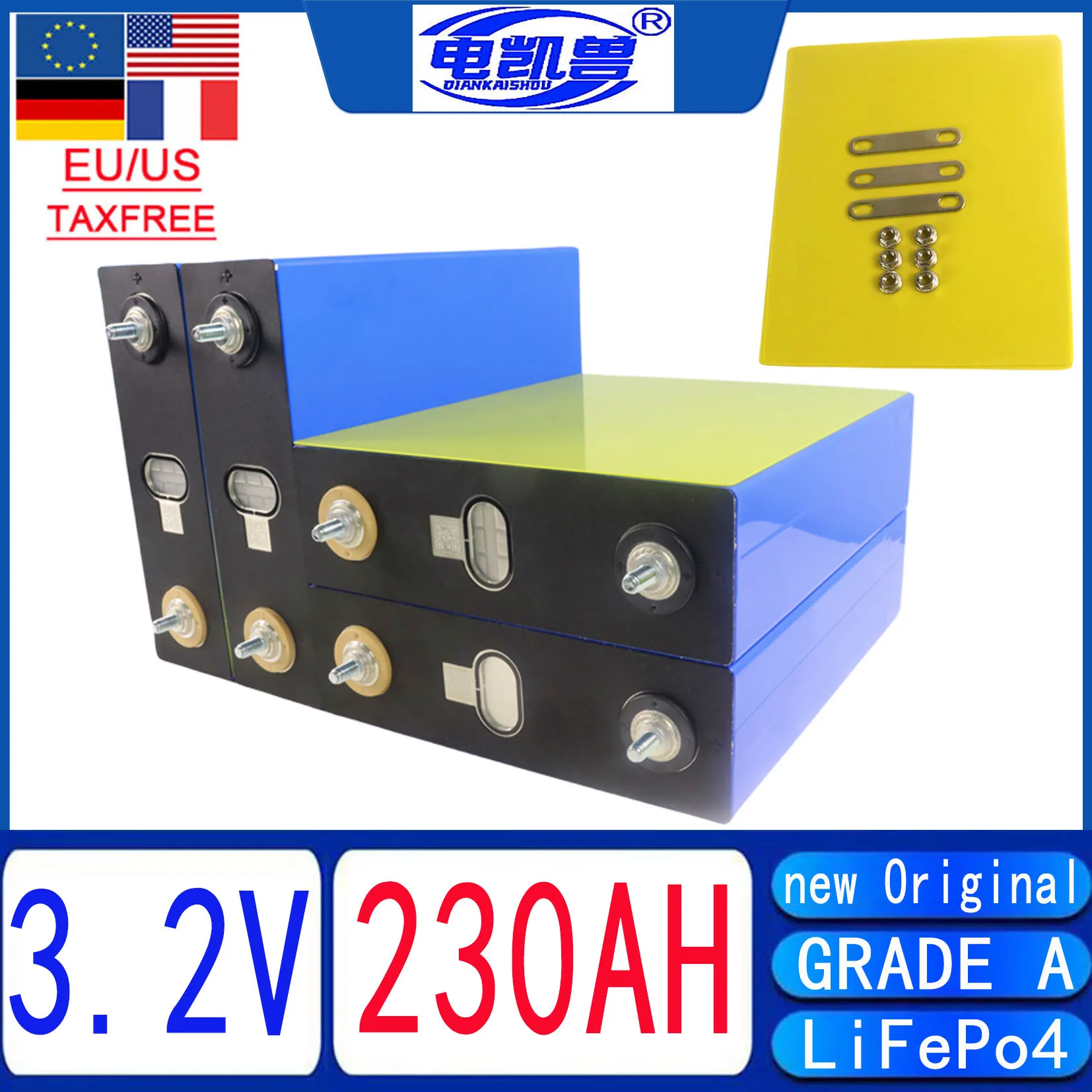 A-grade 3.2V 230ah 105ah 100AH Lifepo4 battery DIY 12V 24V 48V RV marine solar system rechargeable cycle battery tax exempt