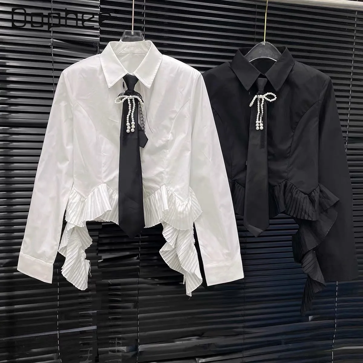 

2026 Spring New Korea Chic Fashion Irregular Lace Shirt for Women French Style Sweet Ruffled Loose Short Long-Sleeve Blouses