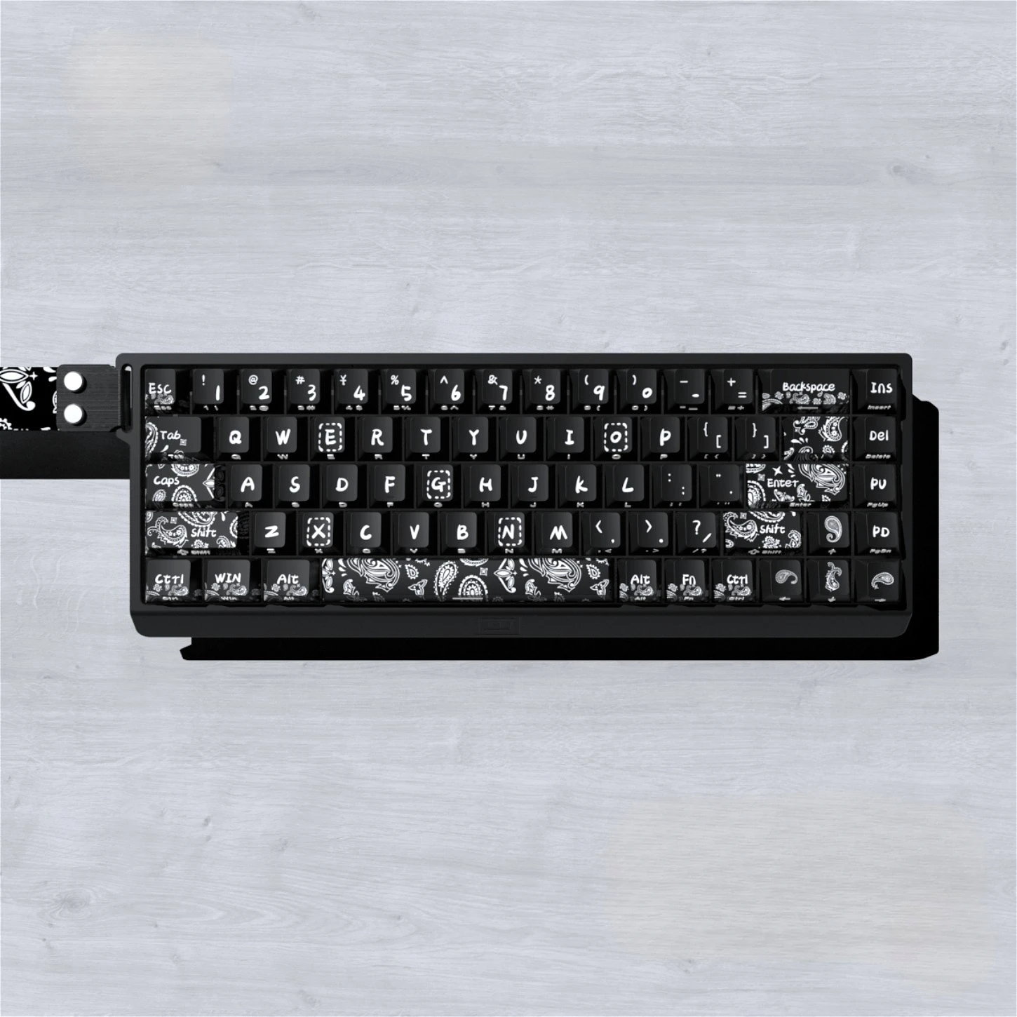 Cashew Flower Themed Black Cherry Keychain PBT 74 Key Side Engraved Translucent Adapter 60 61 68 Mechanical Keyboard Wooting