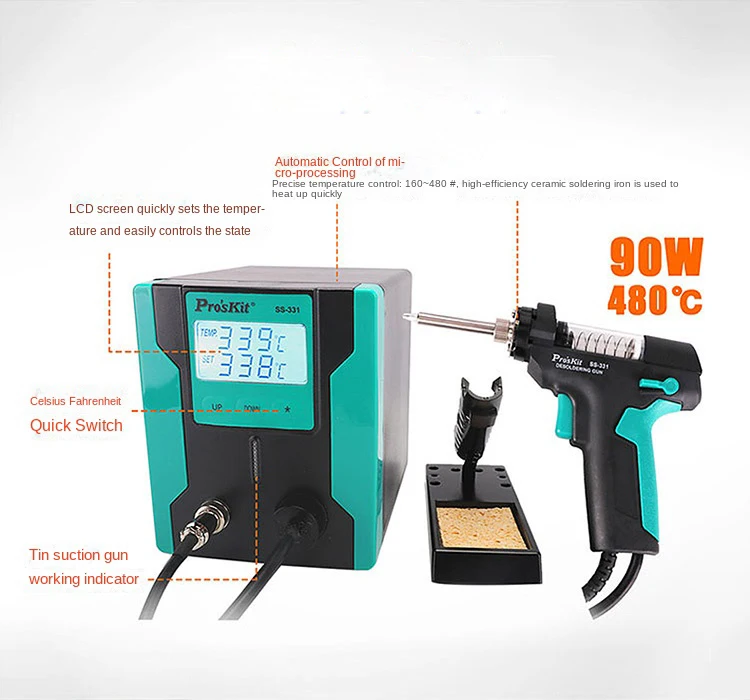Pro\'skit SS-331H Esd Lcd Digitale Elektrische Desolderen Pomp Bga Desolderen Zuig Vacuüm Soldeer Sucker Gun Auto Slaap 110V/220V