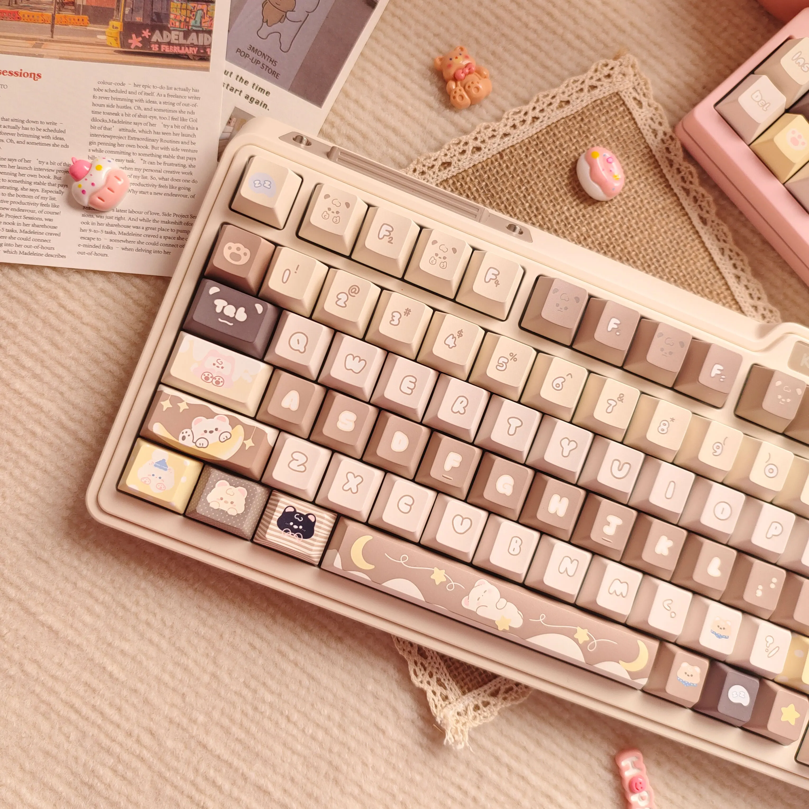 120 Keys Moon Milk Coffee Theme Keycaps QX3 Profile MOA Key Cap Girl Square PBT Alice Keycap Mechanical Keyboard Keycaps