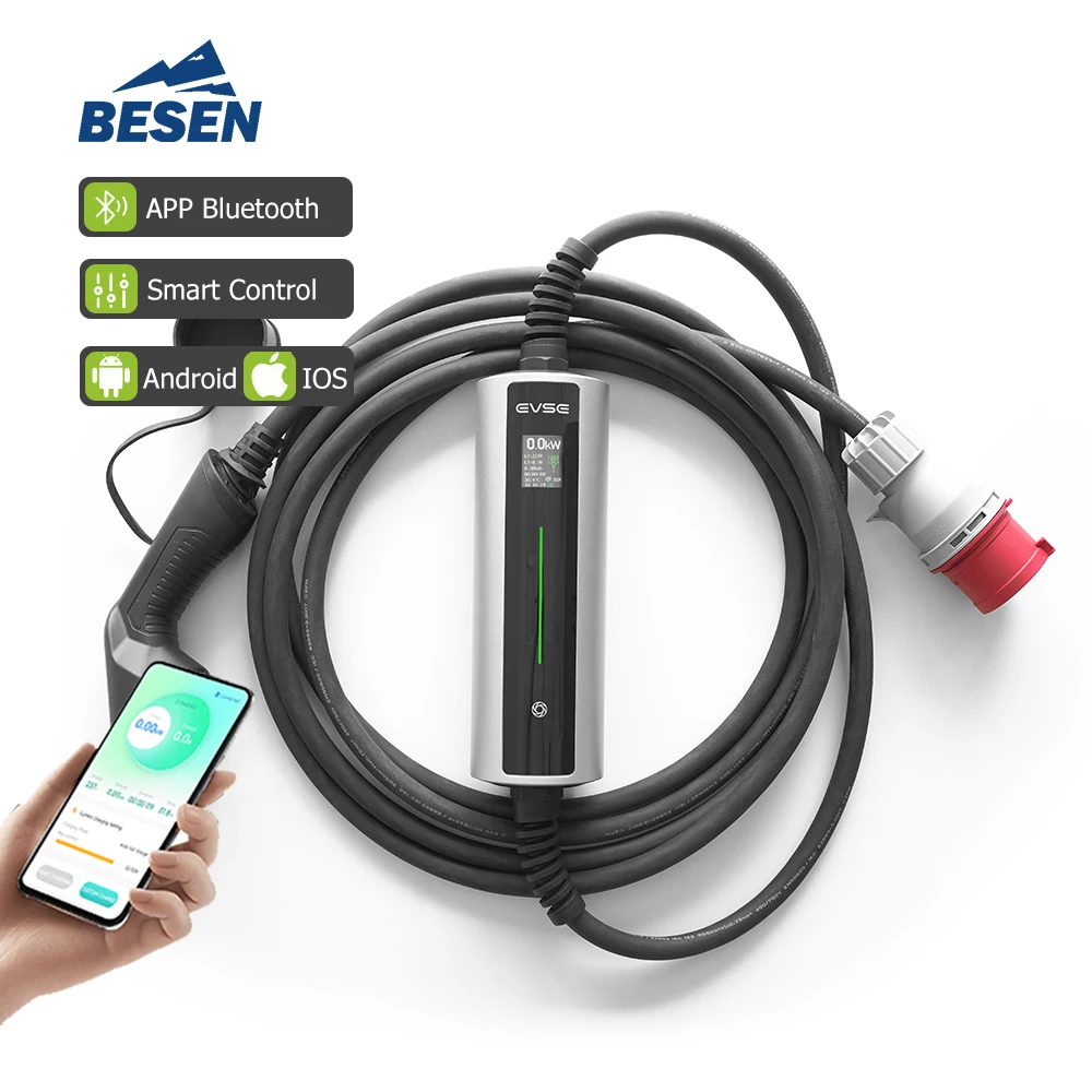 32A Blue-tooth Connection 3 Phase Portable Charging Stations For Electric Cars 22KW GBT Type 2 Electric Car Charger