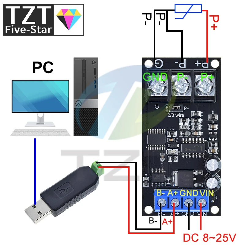 TZT PT100 Platinum Thermal Resistance RTD Temperature Sensor Transmitter RS485 MODUBS RTU Module