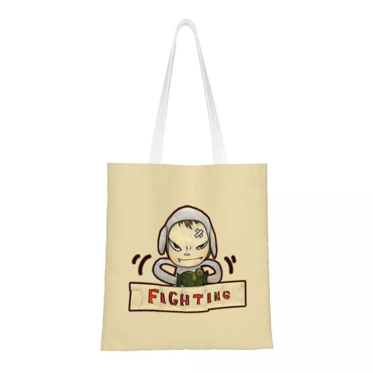 Yoshitomo Nara Fighting Canvas Tote Bag Reusable Large Capacity Shopping Bag for Unisex