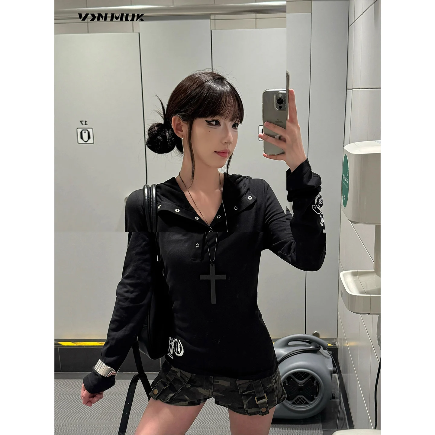 Damskie koszulki z długim rękawem w stylu amerykańskim, zimowe, termiczne, luźne, wygodne, retro, grunge, urban, uniwersalne, z pluszowego polaru, zapinane na zamek.