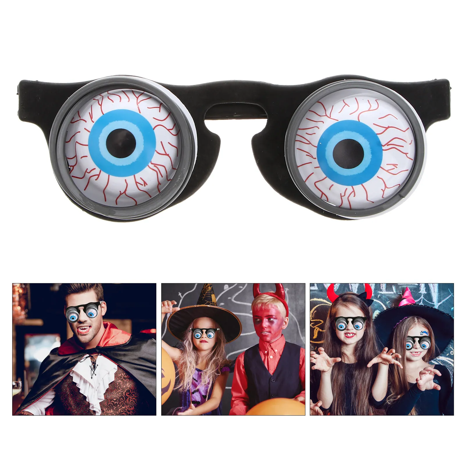 

Funny Eyeball Glasses Horror Style Black Frame Spring Attached Dancing Eyes for Halloween Party Games Prizes