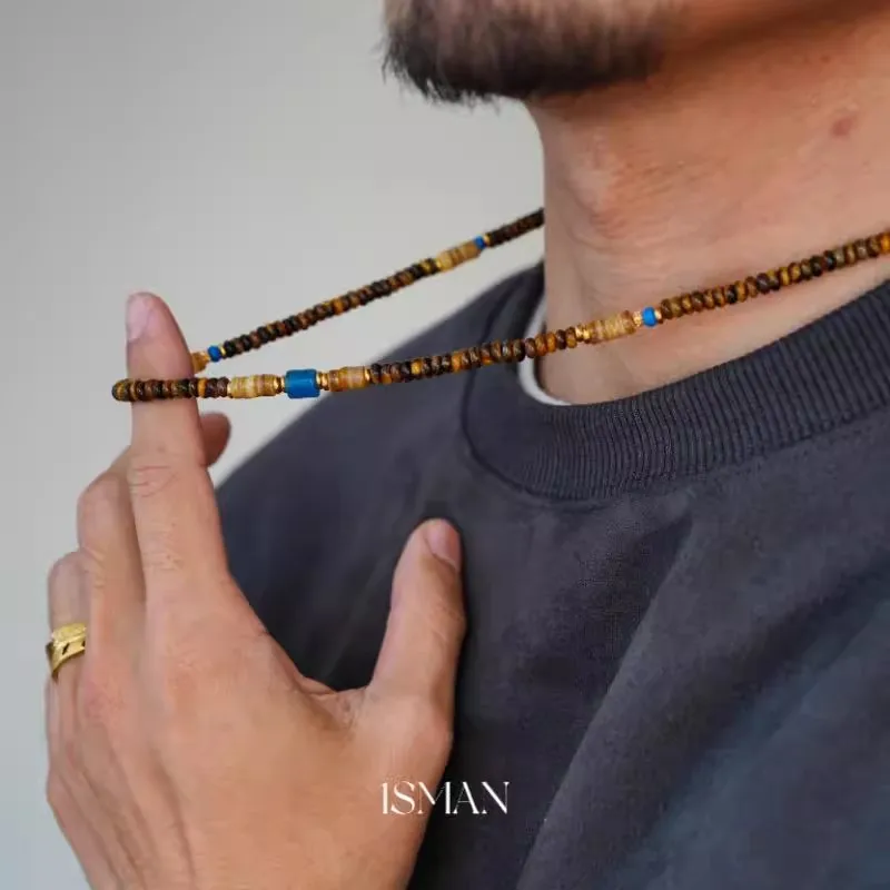 

New Bohemian Men's Beaded Necklace Tiger Stone Natural Shell Stone Fashion Trend Design Minimalist Necklace Commemorative Gift