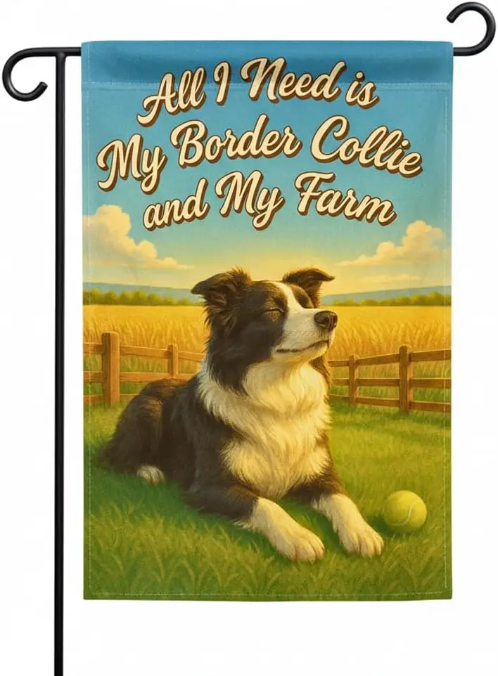 Relaxing Border Collie Garden Flag 12x18 In Doublesided Rustic Farmhouse Outdoor Yard Decor for Dog Lovers Farmers Families  EEZ