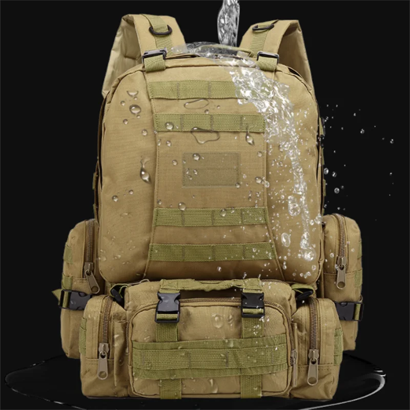 50L Backpack,Men Waterproof 4 In1 Molle Sport Bag Outdoor Hiking Climbing Trekking Backpack