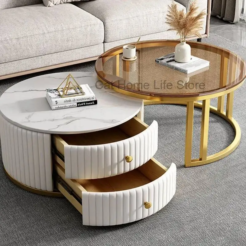 Mesa de centro de cristal para apartamento, cajones anidados de madera para sala de estar, mesa baja, Mesas auxiliares de suelo de lujo, muebles de balcón FGM