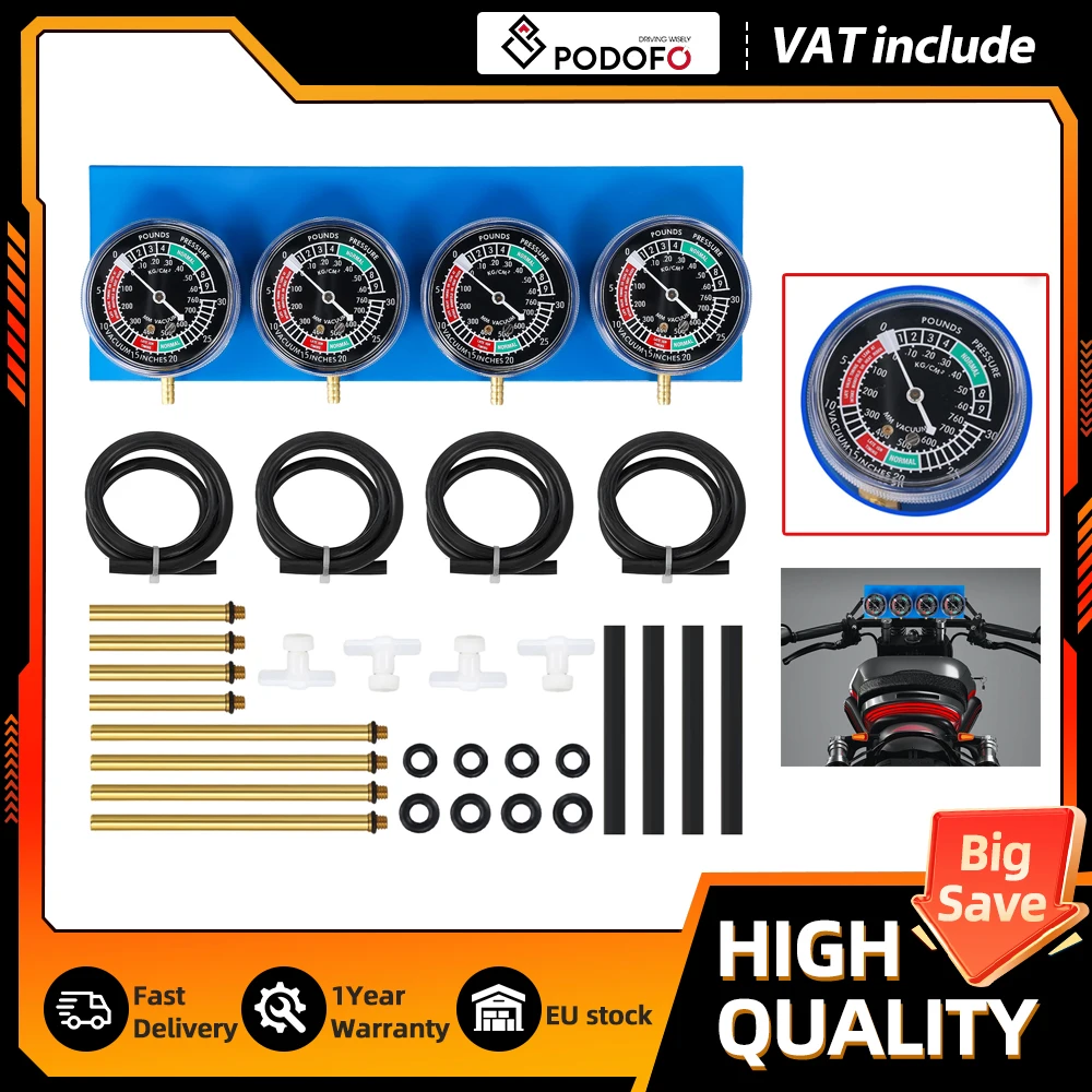 Outil de synchronisation de carburateur de moto Podofo, outil de synchronisation de carburateur à vide pour moteur 4 cylindres, kit d'outils d'équilibrage de carburateur