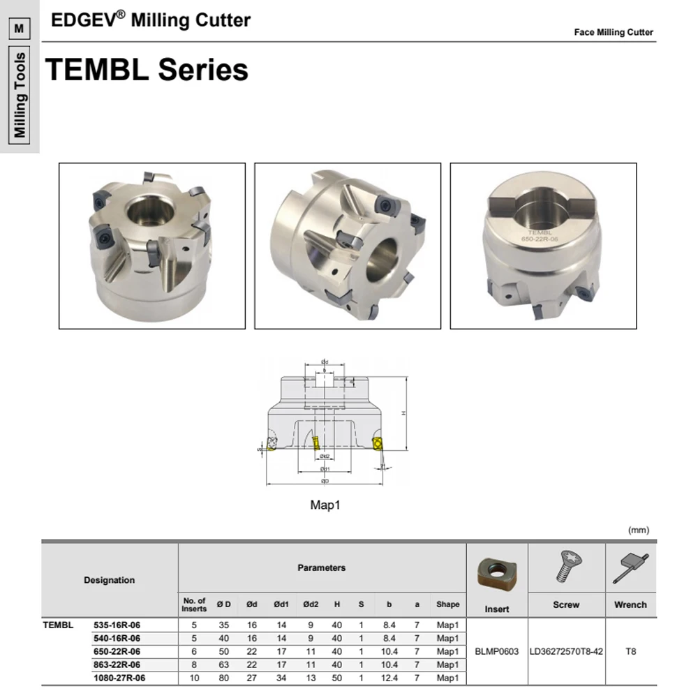 TEBL TEMBL fresa de doble cara de alta alimentación BLMP0603 BLMP0603R insertos de carburo fresadora cnc portaherramientas cortador BLMP