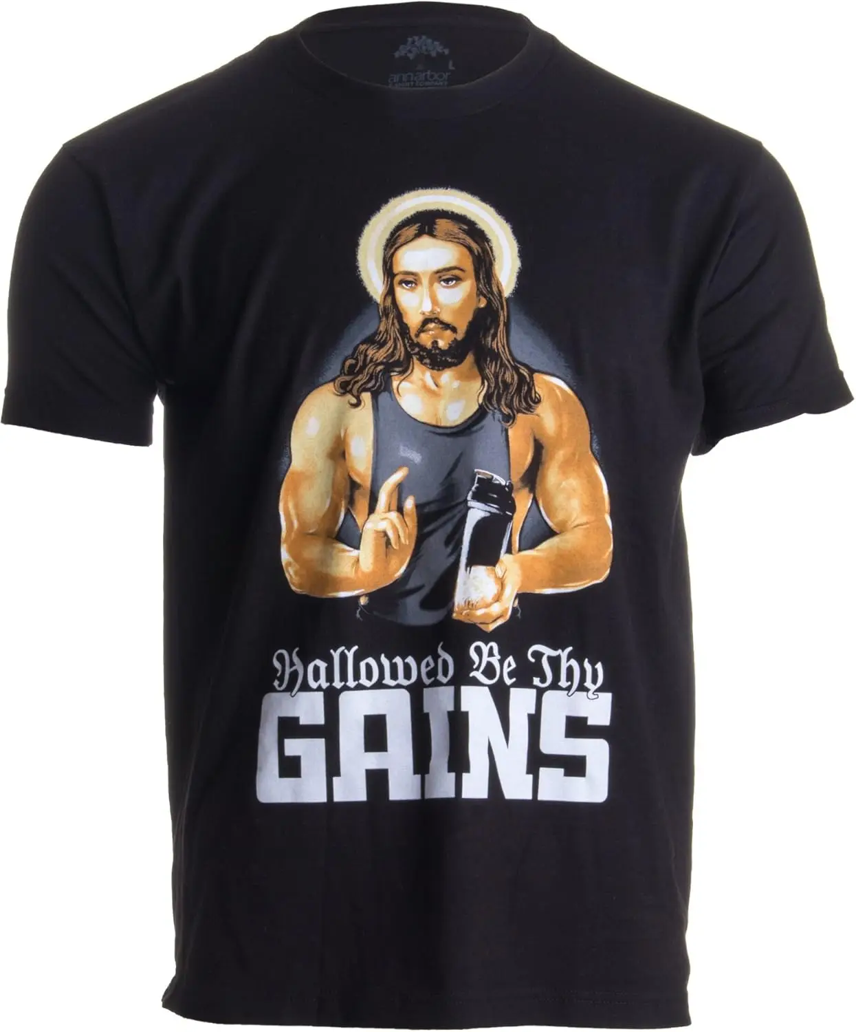Hallowed Be Thy Gains | Funny Muscle Jesus Weight Lifting Work Out Humor T-Shirt