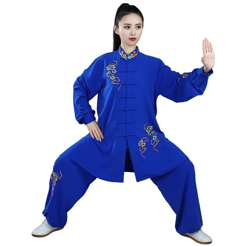 Tai Chi Clothing Women Spring Summer New Embroidery Performance Clothing Martial Arts Tai Chi Medium Long Style