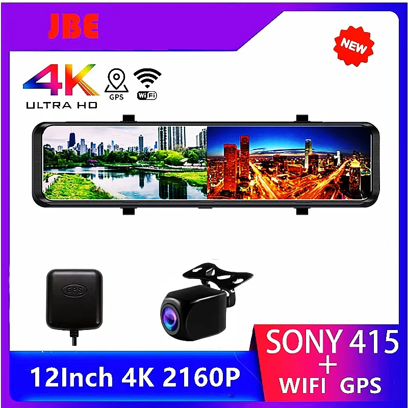 4K 3840*2160P 12 Inch Car DVR Dash Cam WIFI GPS Sony IMX415 Rear View Mirror 1080P Car Camera Video Recorder Park Monitor