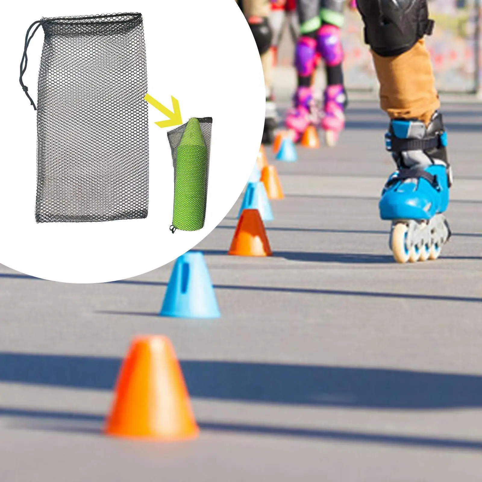 Mesh Bag for Skating Cones Carrying Bag for Sports Cones Roller Skating Training Agility Marker Cones Slalom Cones Football