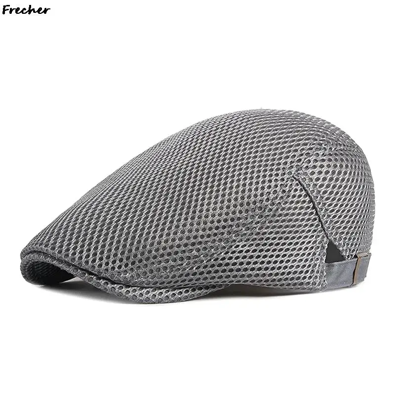 Breathable Mesh Summer Newsboy Caps Women Flat Hats Men British Beret Hat Driving Cabbie Cap Golf Caps Adjustable Belt Casquette