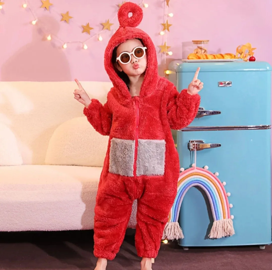 Adult Kids Teletubbies Costumes Soft Long Sleeves Piece Pajamas Costume Lala Home Clothes Cosplay Adult Unisex Party Wear