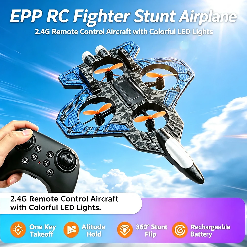High - Performance foam aircraft stunt intelligent fixed height hover 360 ° turn UAV remote LED lights control fighter toy