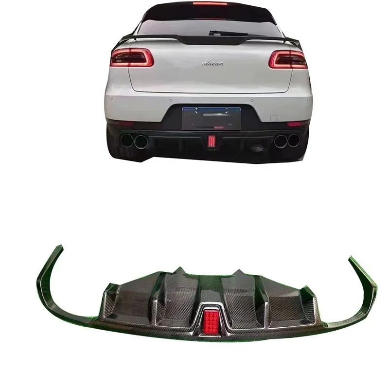

High Quality Carbon Fiber Rear Diffuser Lip Fits for Porsche Macan 2014 - 2019 Rear Bumper Diffuser With LED Light 14-19