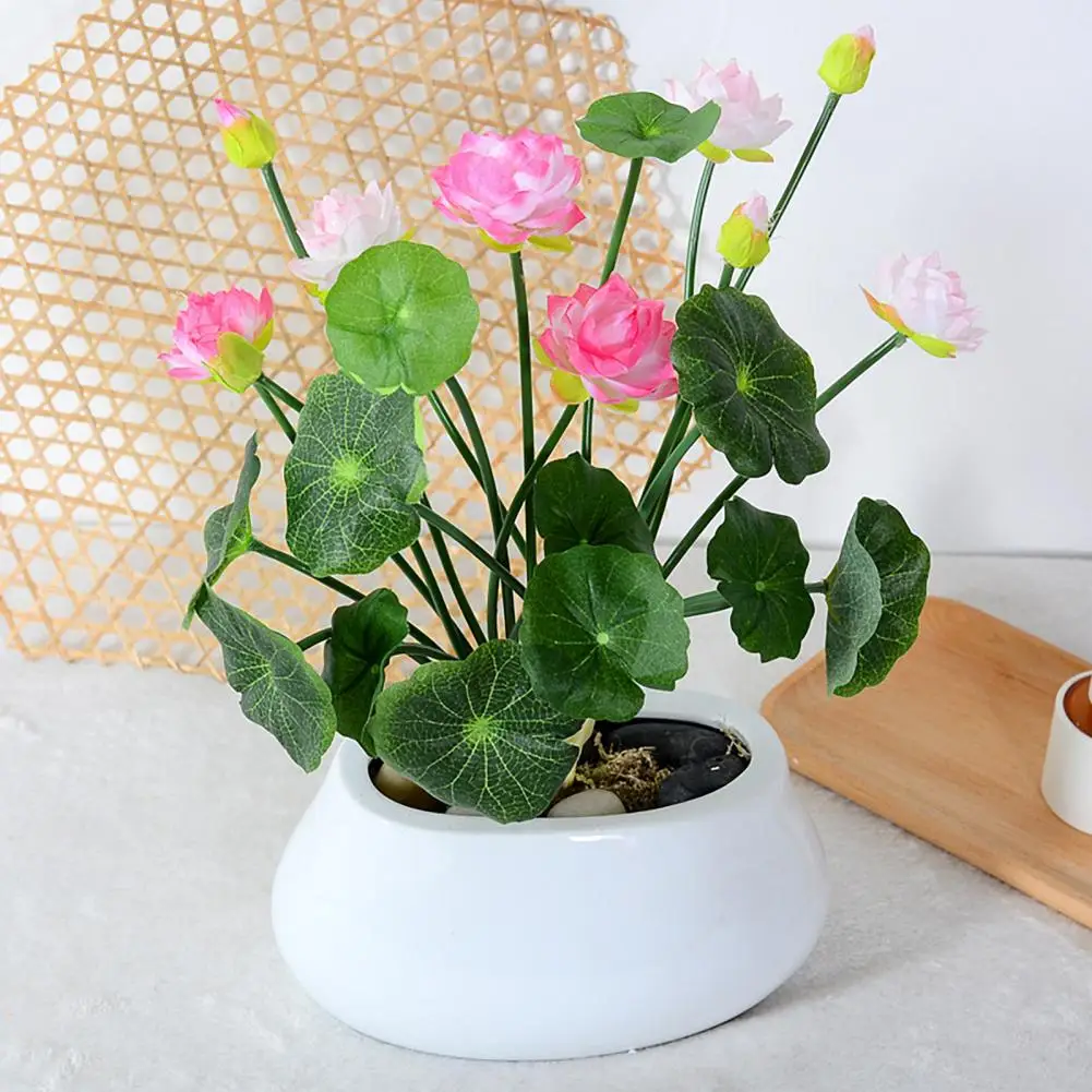 

Artificial Lotus with Green Leaf Stem Fake Flower Branch for Courtyard Home Garden Decoration Floral Arrangement Decoration