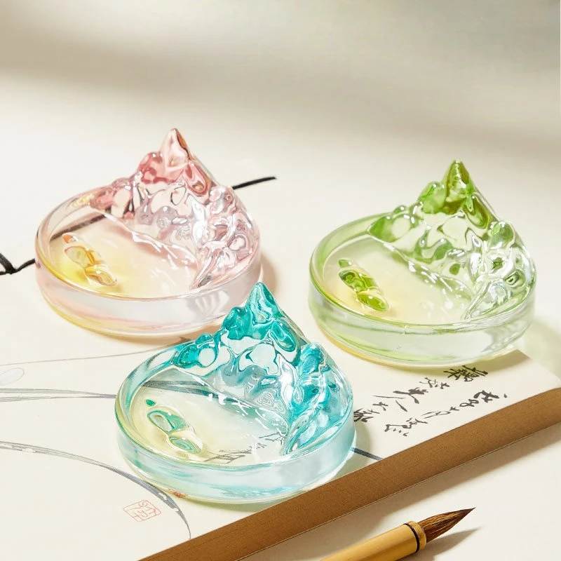 Glazed Glass Ink Dish Gradient Inkstone Brush Rest Chinese Calligraphy Painting Ink Plate Four Treasures of the Study view 2