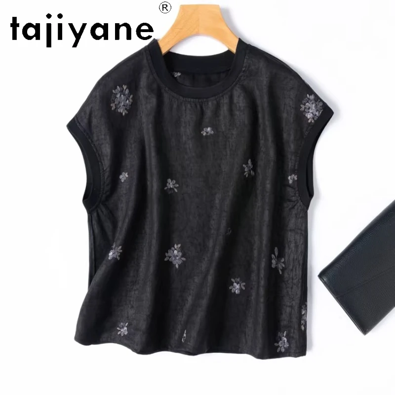 

TAJIYANE 100% Шелковые майки из тутового шелкопряда для женщин, роскошный черный жилет из шелка сянъюньша, вышитый летний топ 2026, женская одежда