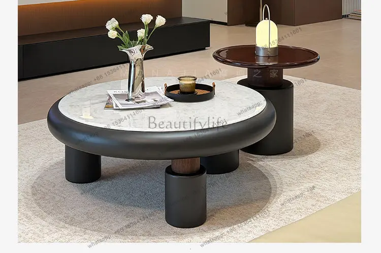 Luxury stone living room household 2026 new medieval style coffee table round Italian high-end atmosphere