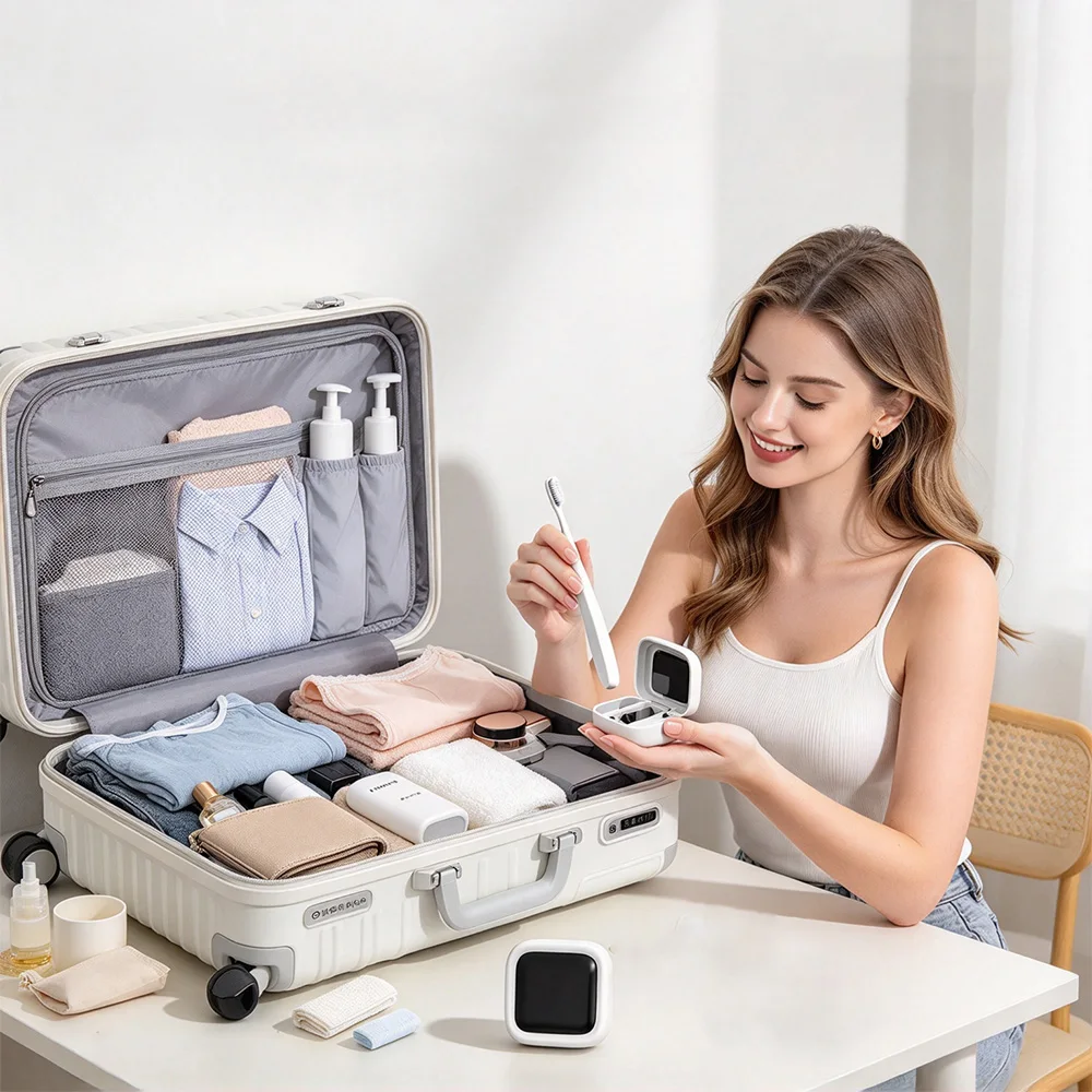 旅行用uv歯ブラシ消毒ホルダー。壁に取り付け可能で、穴あけ不要。乾燥熱を利用し、充電式で持ち運び可能な歯ブラシ消毒ボックス。