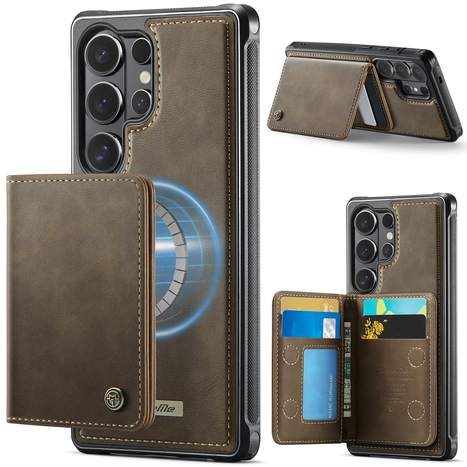 For Magsafe Magnetic Leather Phone Case for Samsung Galaxy S26 Ultra S25 FE S24 Plus S23 S22 S21 A17 A57 A56 A16 Wallet Cover