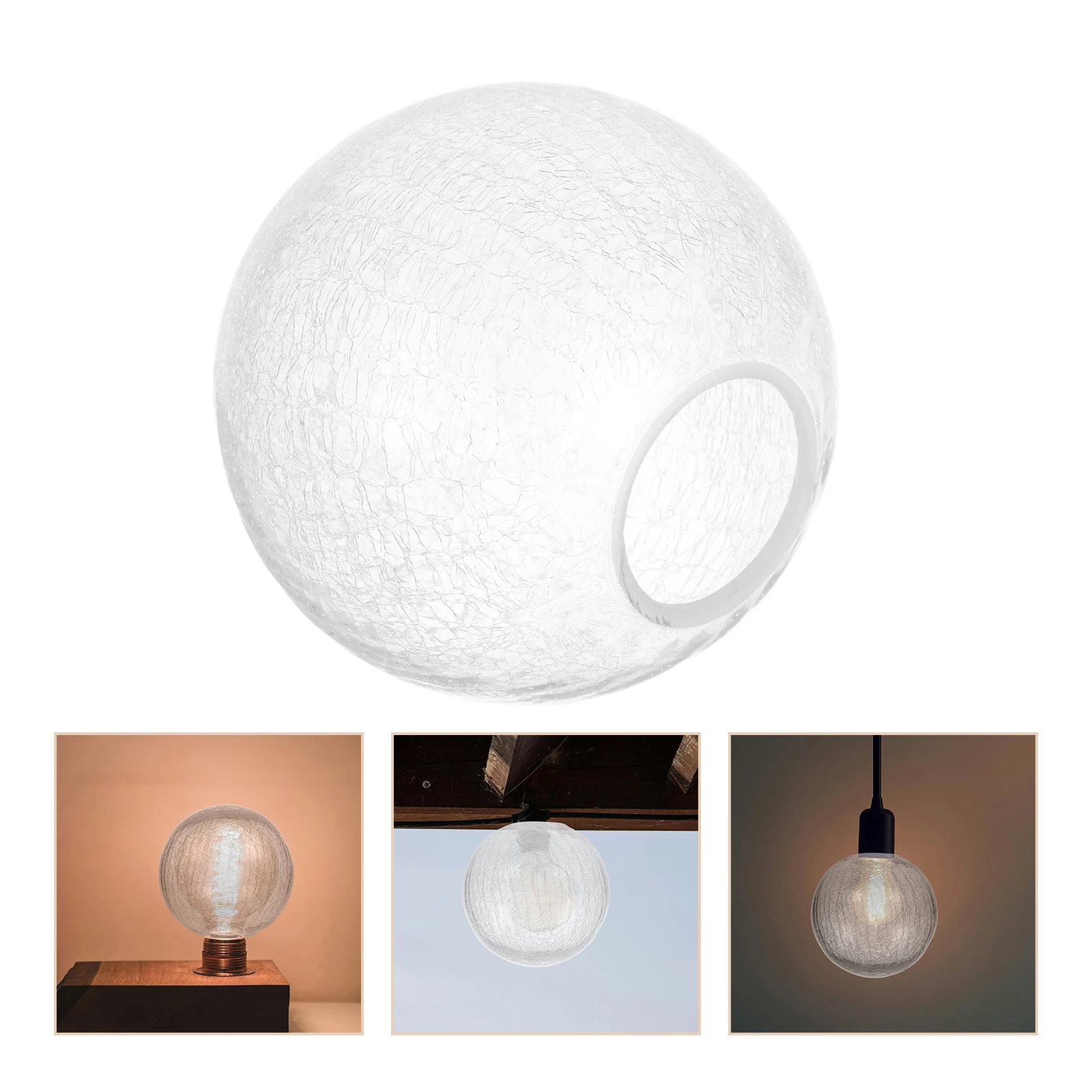 

Round Glass Lamp Shade Clear Cover Replacement Cracked Pattern Pendant Light Soft Light Protective Cover for Bedroom Living Room