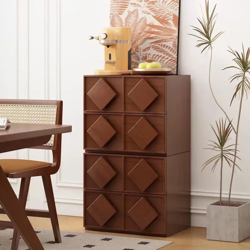 Retro solid wood card door combination cabinet Side cabinet Household storage bucket cabinet Bedside table