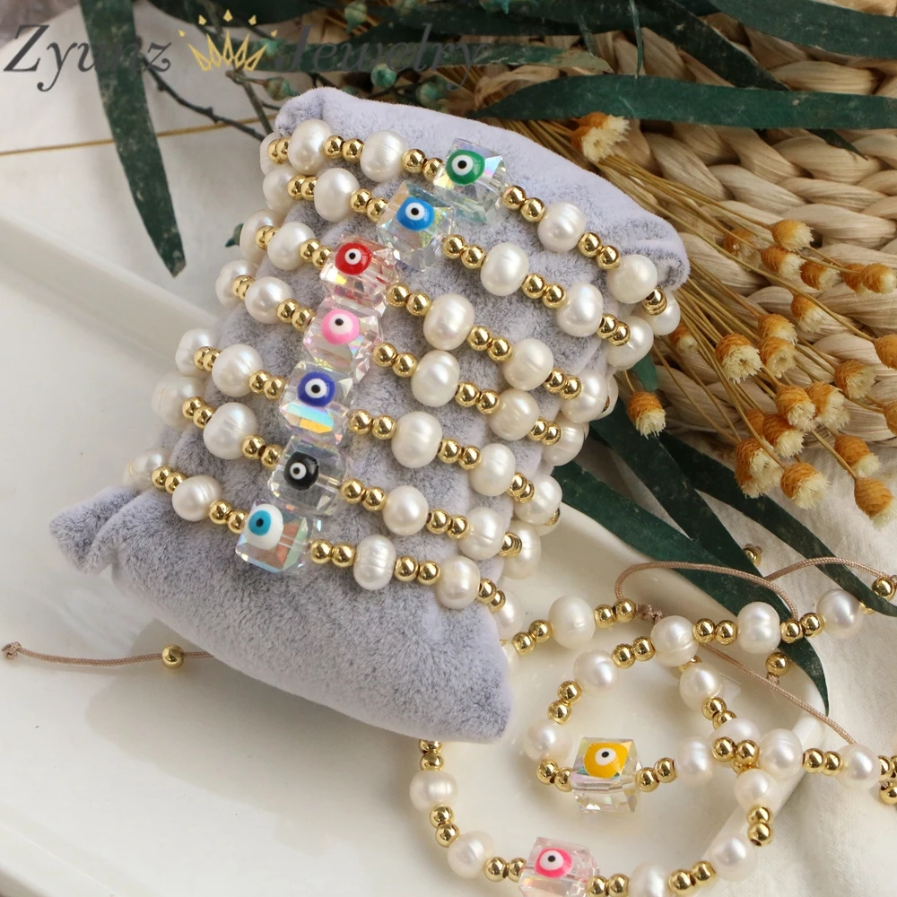 

5PCS, Fashion Turkish Evil Eye Bracelet Natural Freshwater Pearl Bracelets Designer Jewelry for Women Bijoux Pulseras Femme